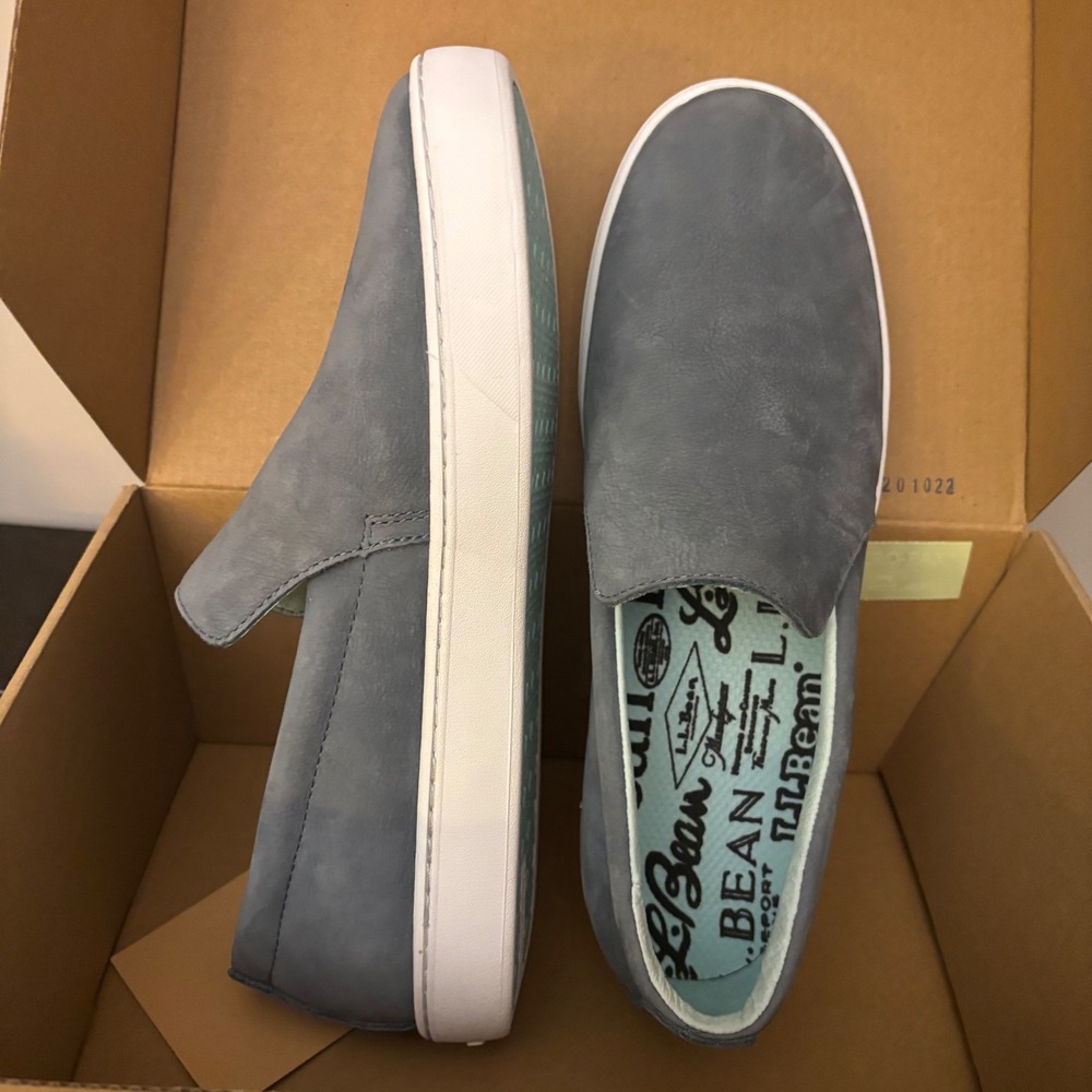 LL Bean Women's Size 11 Slate Blue Eco Bay Leather Slip Ons New in‎ Box